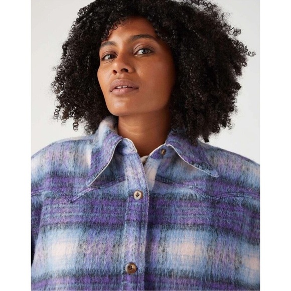 Urban Outfitters Wrangler Plaid Oversized Wool Blend Western Jacket NWT - Picture 8 of 15